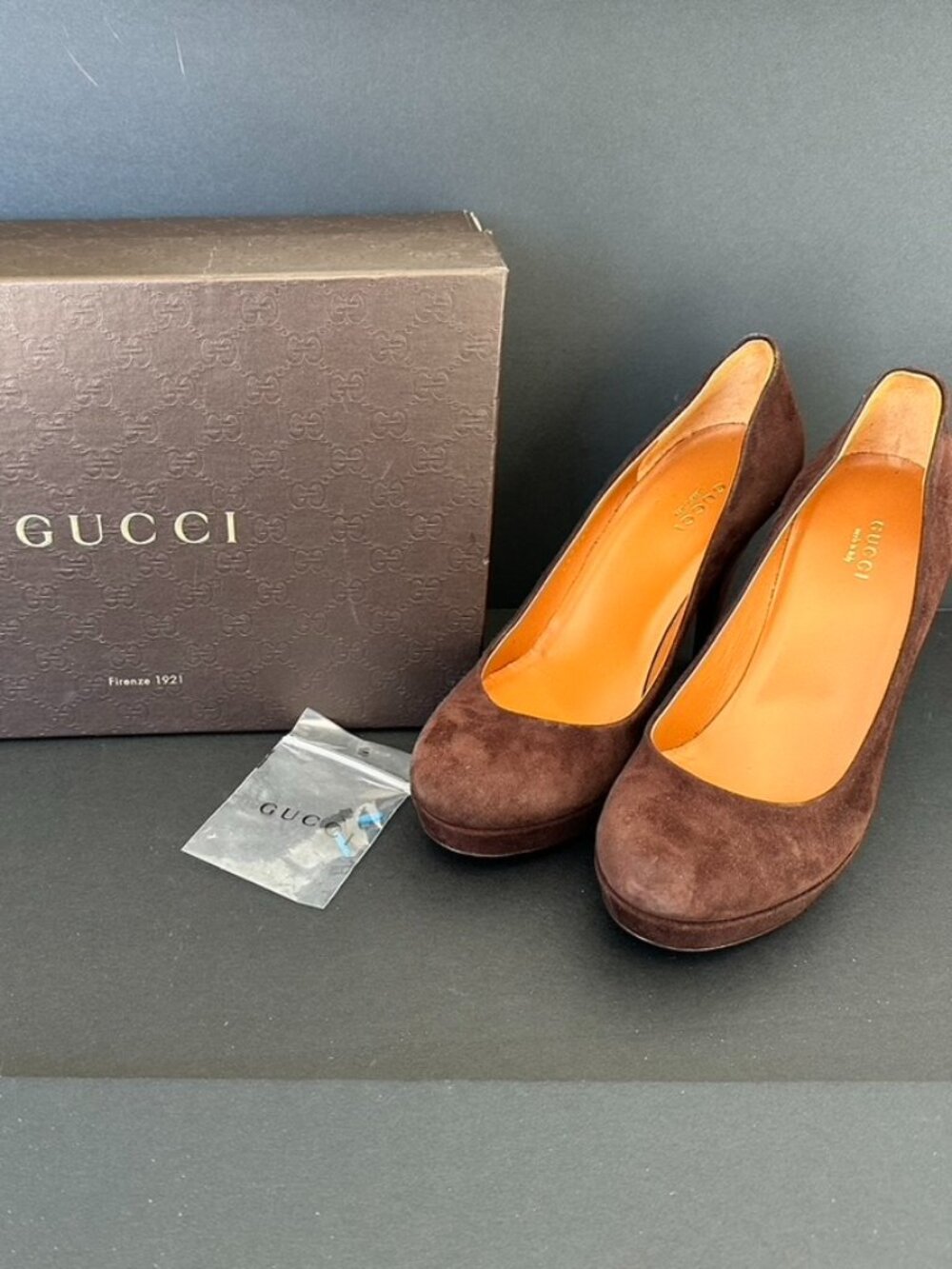Gucci Cocoa Nappa Charlotte Platform Pumps Heels Size 38